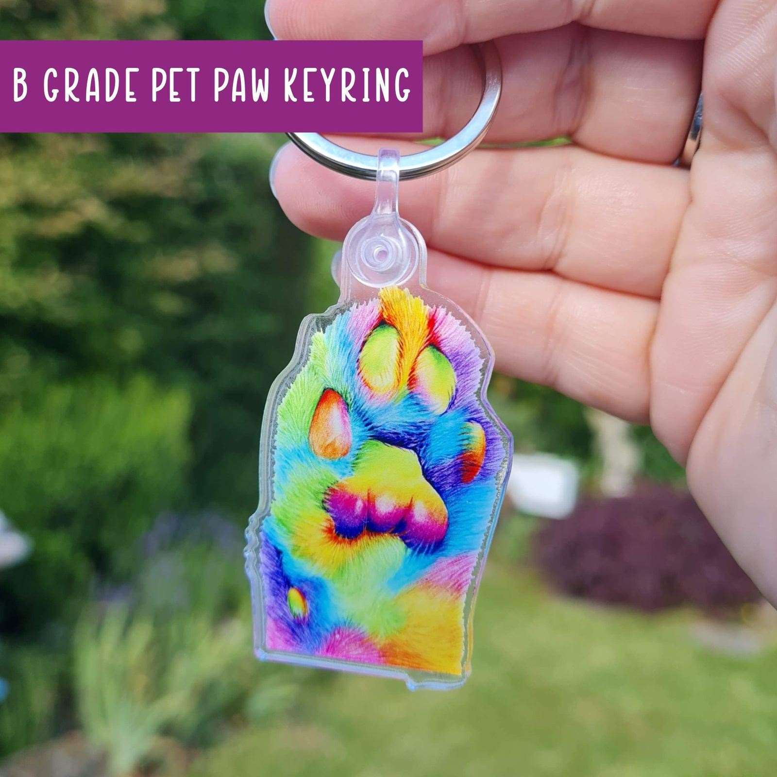 B grade rainbow pet paw - keychain