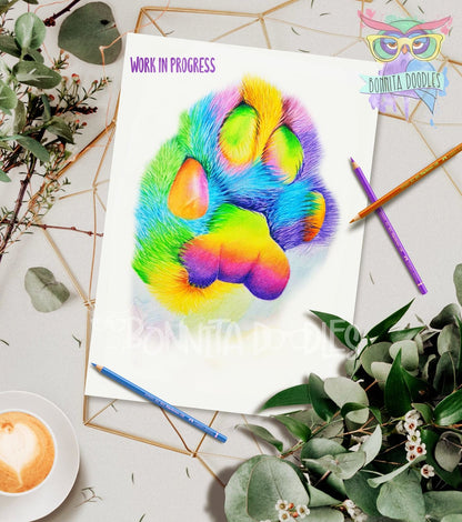 Rainbow toe-beans paw art home decor print