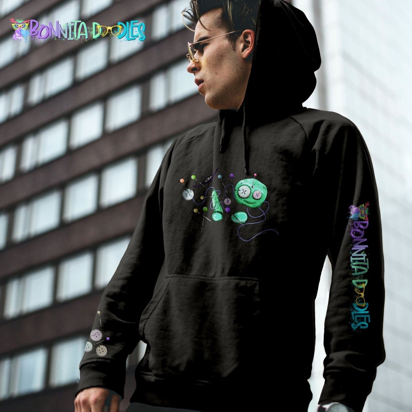 Stitches Voodoo doll unisex Pullover hoodie black ~ made to order