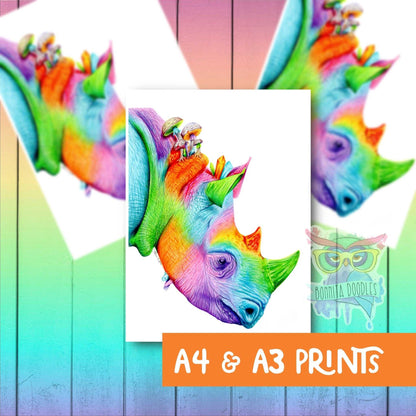 Opal Rhinoceros print - rainbow