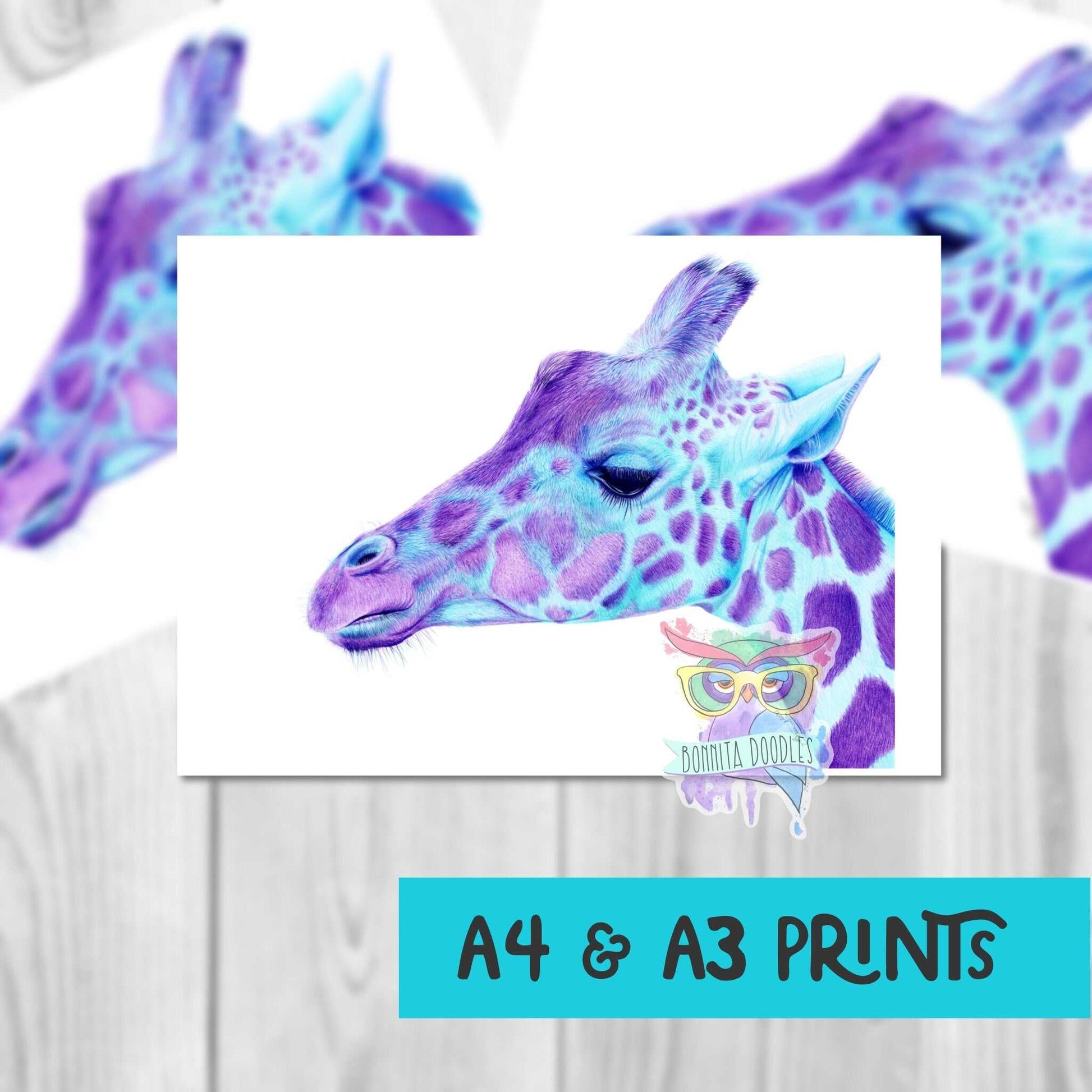 Blue Giraffe print - Sapphire Series. Home art print