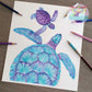 Sea turtle, mummy & baby - Sapphire Series. Home art print